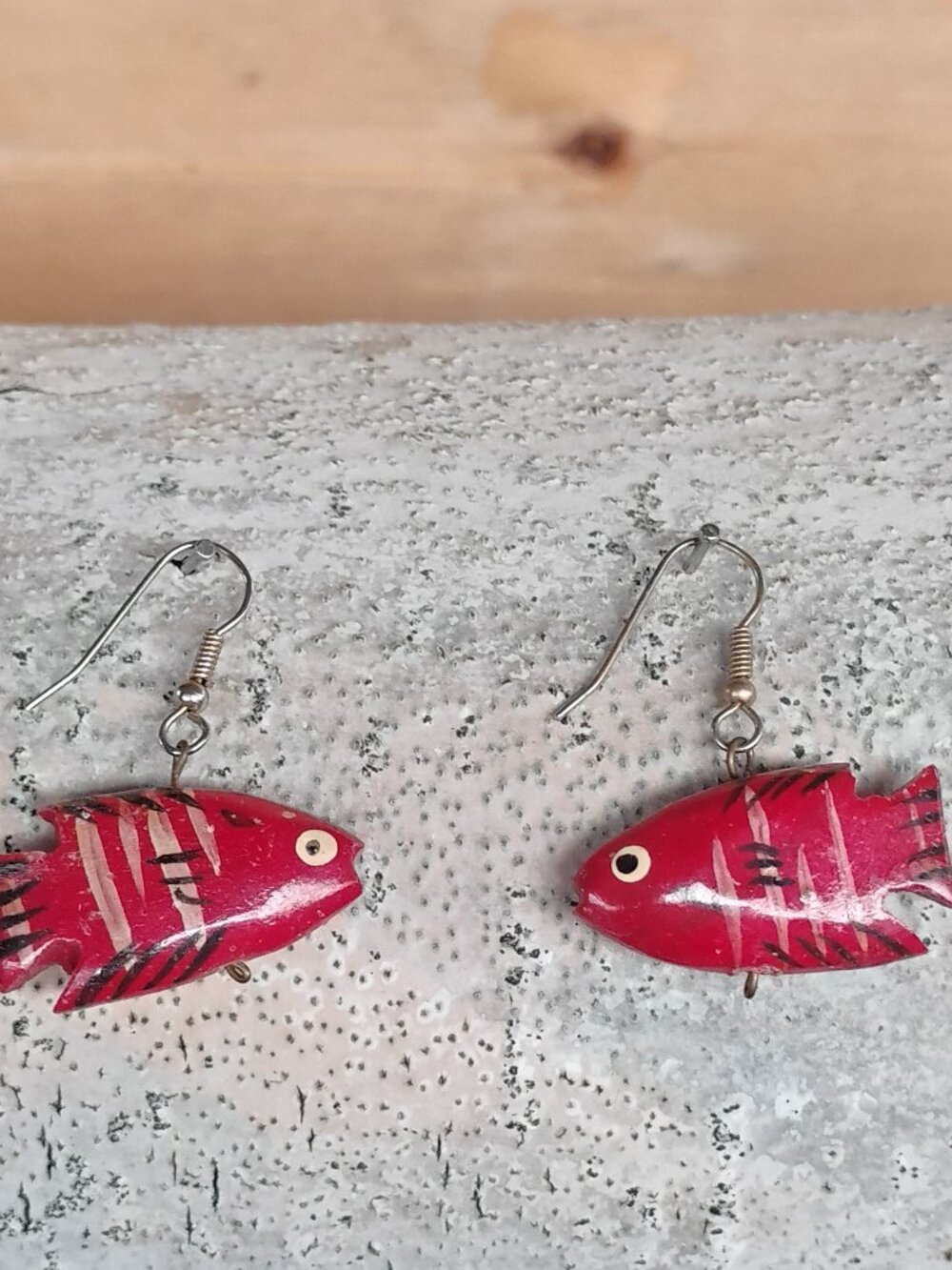 Retro Wooden Tropical Red Fish Earrings